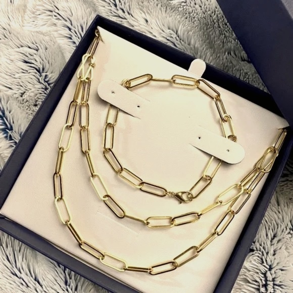14K YGP PaperClip Necklace, Bracelet and Anklet Set